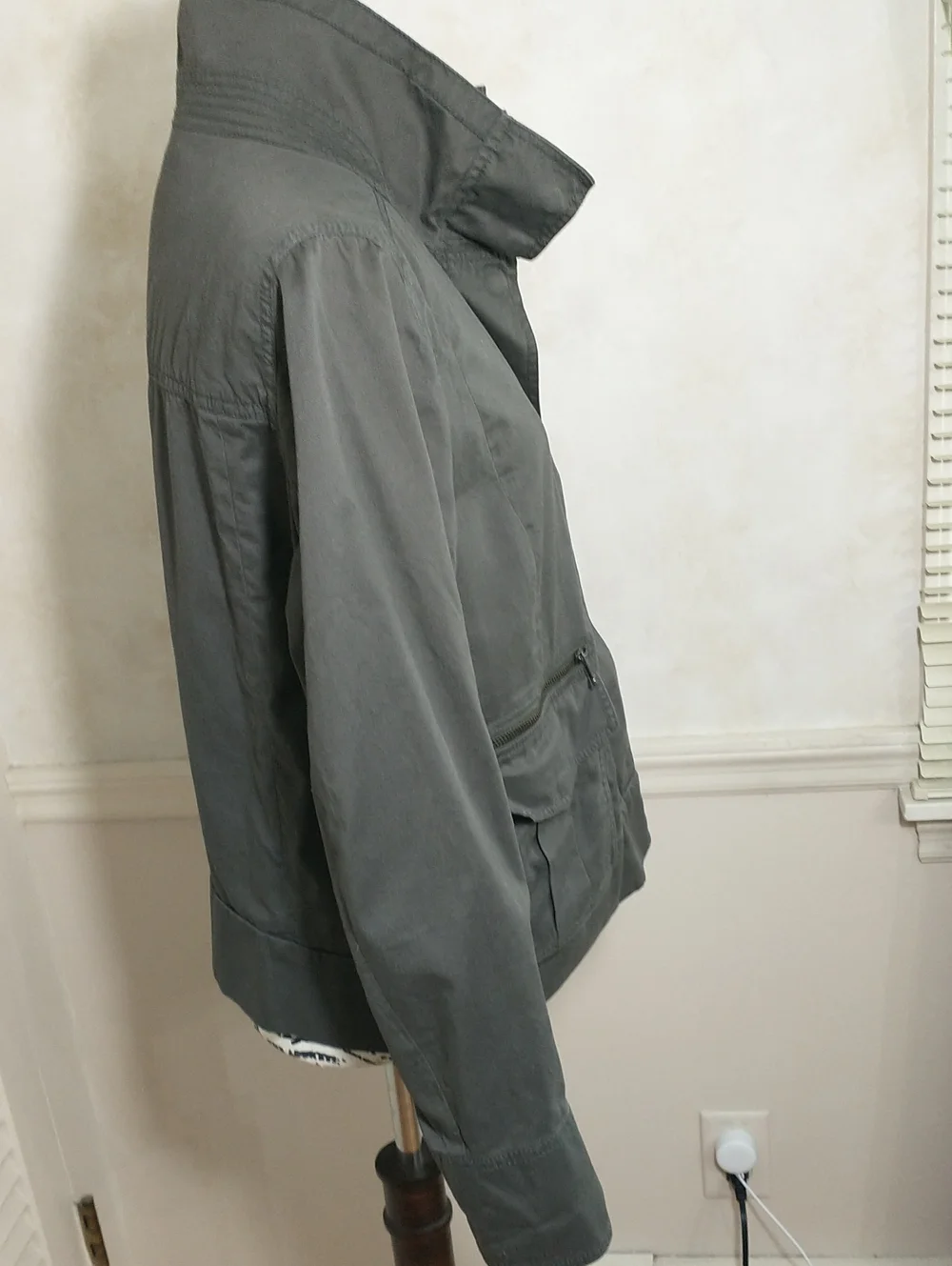 J Crew 100% Cotton Dark Khaki Funnel Neck Jacket, Size M, Fall Trendy Essential‎